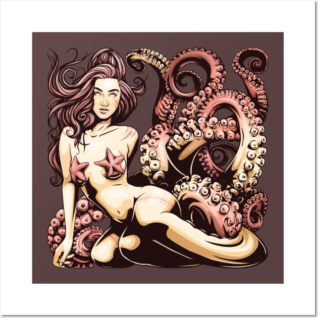 Octopus Mermaid - Eight Wall Art by redappletees